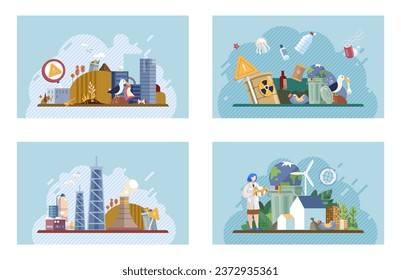 Waste pollution. Vector illustration. Waste pollution is pressing problem poses significant risks to environment Plastic pollution and waste contamination are major concerns for environmental