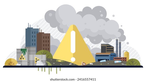 Waste pollution vector illustration. Proper waste management is necessary to prevent contamination soil and water resources Landfills filled with garbage contribute to emission greenhouse gases