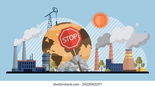 Waste pollution vector illustration. Social issues, such as poverty and inequality, intersect with waste pollution and its effects Waste management is key to mitigating negative environmental impacts