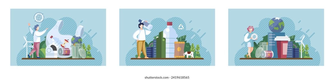 Waste pollution. Vector illustration. Zero waste communities strive to achieve minimal waste generation and maximize resource efficiency Waste pollution has far reaching consequences including