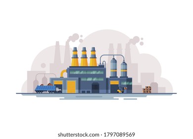 Waste Processing Factory Industrial Building, Garbage Collection, Separation and Recycling Concept Flat Style Vector Illustration