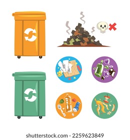Waste Processing with Recycle Dustbin and Dump Vector Set