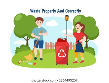 Waste Properly And Correctly Vector Illustration with Demonstration of Correct Garbage Sorting and Proper Disposal in Flat Cartoon Background Design