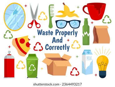 Waste Properly And Correctly Vector Illustration with Demonstration of Correct Garbage Sorting and Proper Disposal in Flat Cartoon Background Design
