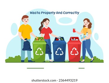 Waste Properly And Correctly Vector Illustration with Demonstration of Correct Garbage Sorting and Proper Disposal in Flat Cartoon Background Design