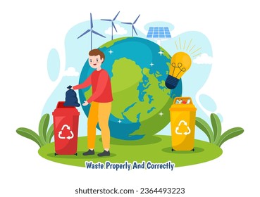 Waste Properly And Correctly Vector Illustration with Demonstration of Correct Garbage Sorting and Proper Disposal in Flat Cartoon Background Design