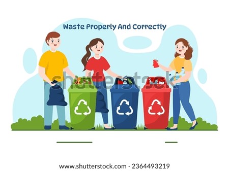 Waste Properly And Correctly Vector Illustration with Demonstration of Correct Garbage Sorting and Proper Disposal in Flat Cartoon Background Design