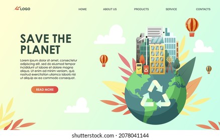 Waste recycle design concept. Ecological solution of environment care problem. Garbage segregation, rubbish separation service to reduce pollution, save, clean planet Earth nature. Vector illustration