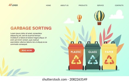 Waste recycle design concept. Ecological solution of environment care problem. Garbage segregation, rubbish separation service to reduce pollution, save, clean planet Earth nature. Vector illustration