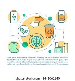 Waste recycling article page vector template. Environment care, zero waste. Brochure, magazine, booklet design element with linear icons and text. Print design. Concept illustrations with text space