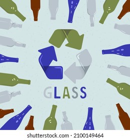 Waste recycling. Banner with glass bottles. Eco-friendly environment. Doodle vector illustration. 
