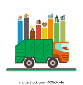 Waste recycling categories infographic flat concept. Vector illustration of city waste recycling categories and waste disposal. City waste types sorting management