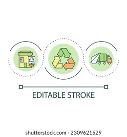 Waste recycling center loop concept icon. Garbage disposal service. Trash management abstract idea thin line illustration. Isolated outline drawing. Editable stroke. Arial font used