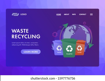 Waste Recycling concept for saving the planet with separate collection of garbage for their further processing that helps fight environmental pollution. UI UX web vector template or landing page