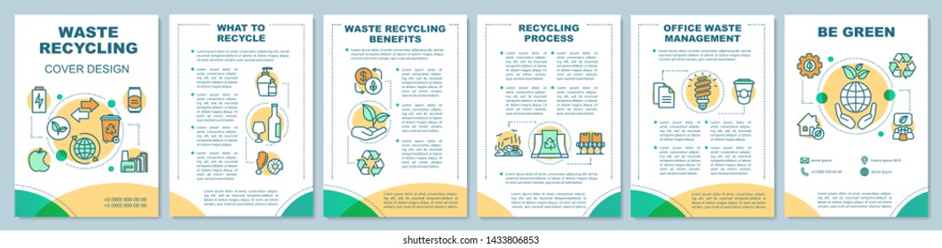 Waste recycling cover design brochure template layout. Environment care. Flyer, booklet, leaflet print design with linear illustrations. Vector page layouts for annual reports, advertising posters