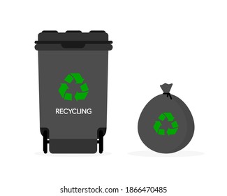 Waste recycling. Garbage bag and box nearby. Vector illustration.