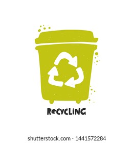 Waste recycling. Garbage sorting. Trash basket. Hand drawn vector illustration. Organic, Metal, Plastic, Paper, Glass, E-waste.  Ecology and recycle concept. 