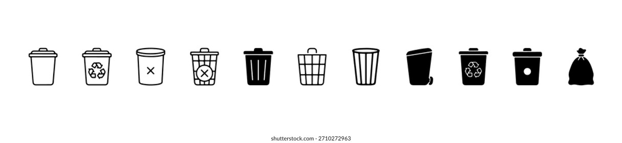 Um ícone de resíduos e reciclagem com caixas, símbolos e um saco de lixo. Ideal para design econômico ou utilitário.