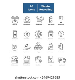 Waste Recycling icon set, Recycle Bin, Recycling Arrows, Paper Recycling, Plastic Recycling