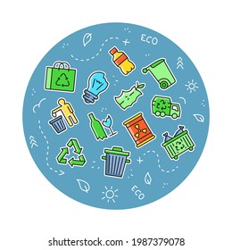 Waste recycling - icons set. Simple eco vector symbols. Collection stickers.