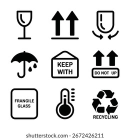 Conjunto de iconos de reciclaje de residuos. Ilustración vectorial en colores blanco y negro