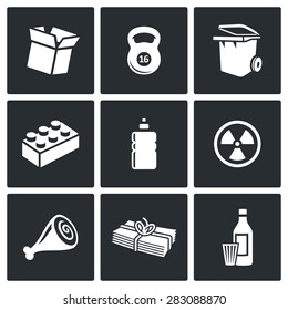 Waste and recycling Icons. Vector Illustration.