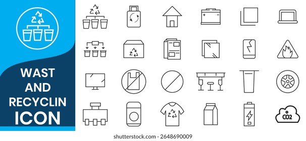 waste and recycling line  icon set. Garbage, Trash, separation and waste recycling linear icon collection. Vector illustration