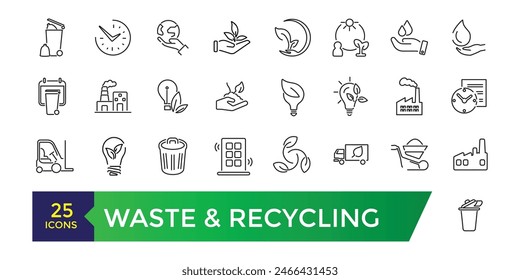 Waste and recycling line icons. Garbage disposal. Trash separation. Editable stroke. Vector UI and web icon set.