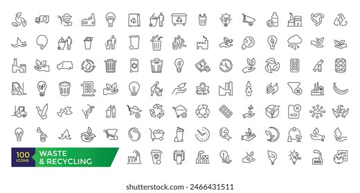 Waste and recycling line icons. Garbage disposal. Trash separation. Editable stroke. Vector UI and web icon set.
