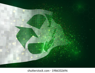 waste recycling on vector 3d flag on green background with polygons and data numbers