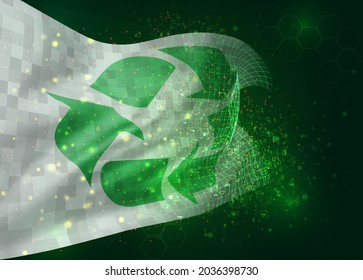 waste recycling on vector 3d flag on green background with polygons and data numbers