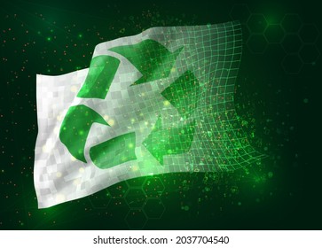 reciclado de residuos en el indicador vectorial 3d sobre fondo verde con polígonos y números de datos