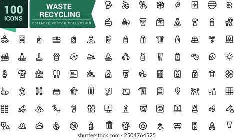 Waste recycling outline icons related to waste sorting, recycling. Pixel perfect, minimalistic web and UI icon. Outline icon collections.