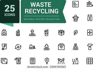 Waste recycling outline icons related to waste sorting, recycling. Pixel perfect, minimalistic web and UI icon. Outline icon collections.