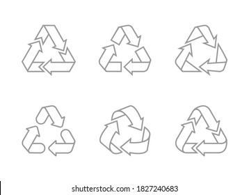 Waste recycling sign arrow triangle. Vector icon line design on white background.