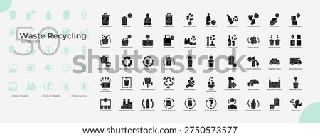 Waste Recycling Solid Editable Icons set