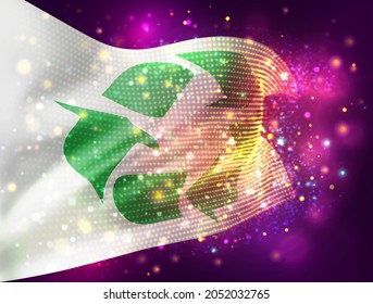 waste recycling vector 3d flag on pink purple background with lighting and flares