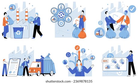 Waste recycling. Vector illustration. A clean and green ambience is essential for our well-being and health planet Waste recycling iseffective step towards reducing our ecological footprint Recycling