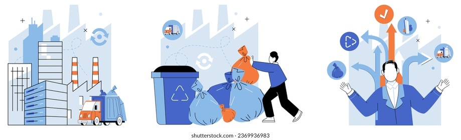 Waste recycling. Vector illustration. Recycling is cornerstone environmental conservation and waste management Reusing materials reduces need for excessive consumption and minimizes waste generation