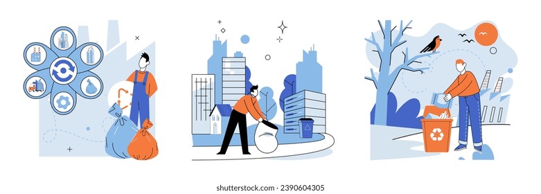 Waste recycling. Vector illustration. The destruction caused by improper waste disposal jeopardizes our ecological balance A clean city with efficient recycling systems fosters healthier environment