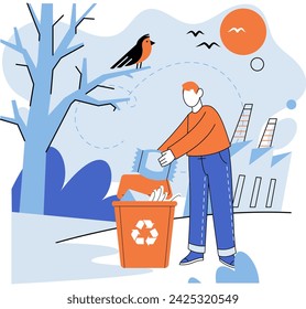 Waste recycling. Vector illustration. An eco-friendly city prioritizes recycling and embraces sustainable waste practices Cleaning up our environment through recycling is step towards healthier planet