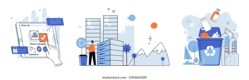Waste recycling. Vector illustration. Recycling isintegral part maintaining ambience our surroundings The eco-friendly movement promotes responsible waste management and recycling Conservation efforts