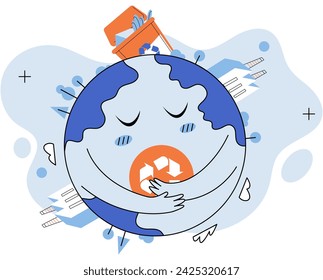 Reciclaje de residuos. Ilustración vectorial. El mundo natural depende de nuestro compromiso con la conservación y la gestión responsable de los residuos. El reciclaje reduce la contaminación y ayuda a mantener la integridad ecológica