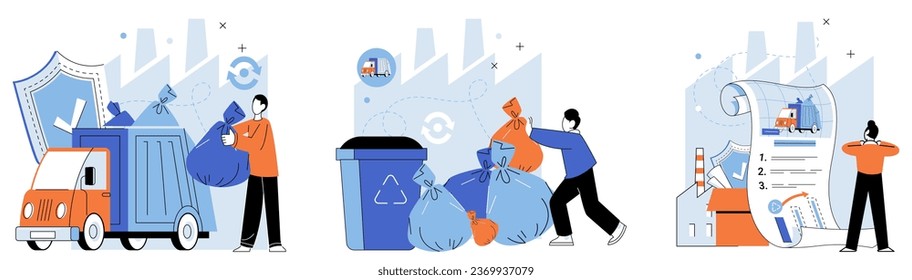 Waste recycling. Vector illustration. Saving resources through recycling promotes greener and more efficient society The destruction ecosystems highlights urgency and importance waste recycling