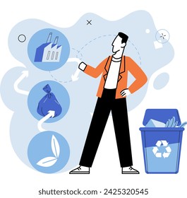 Waste recycling. Vector illustration. Saving environment through recycling is responsibility we owe to future generations The destruction caused by improper waste disposal harms delicate balance