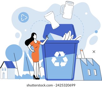 Reciclaje de residuos. Ilustración vectorial. El reciclaje de residuos es una forma tangible de contribuir a la lucha contra el cambio climático Los materiales reciclables deben separarse de la basura para maximizar la recuperación de recursos