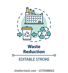 Waste reduction concept icon. Garbage recycling. Municipal debris collection service. Trash recycling plant idea thin line illustration. Vector isolated outline drawing. Editable stroke