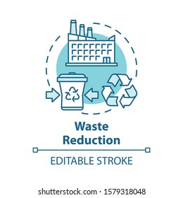 Waste reduction concept icon. Garbage recycling. Municipal debris collection service. Trash recycling plant idea thin line illustration. Vector isolated outline drawing. Editable stroke