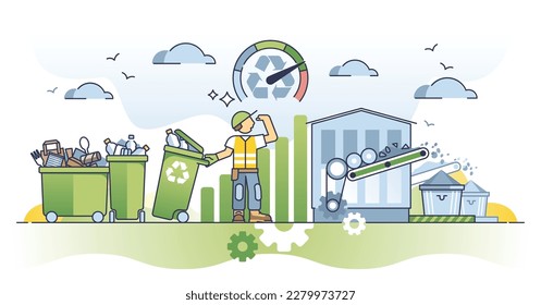 Waste reduction and recycling to reduce garbage or trash outline concept. Environmental awareness for material or pollution management vector illustration. Save resources with eco responsibility.