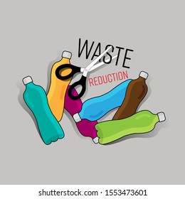 Waste reduction to stop plastic pollution at source. Vector illustration outline flat design style.